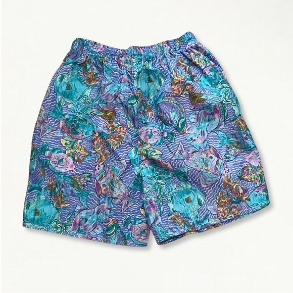 Vintage 1990s Colorful Geometric Fish Print 100% Nylon Swim Trunks Size Large - Picture 2 of 14